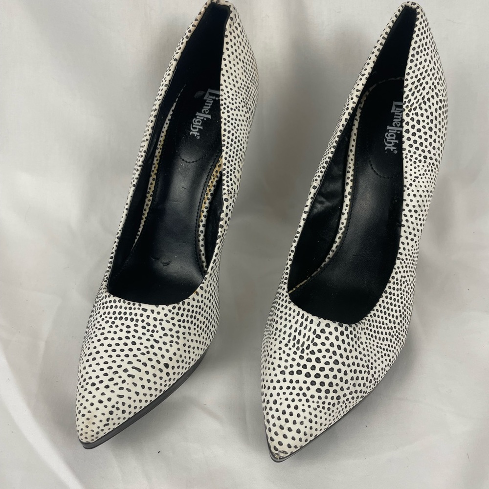 Limelight heels white with black spots. Size 9.5